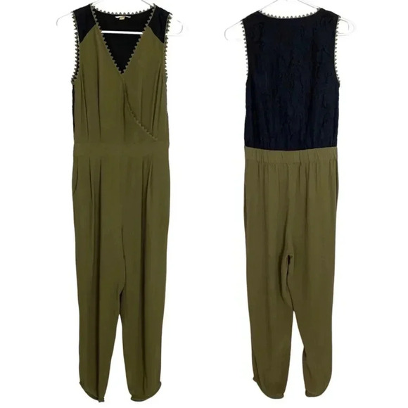 Anthropologie Leifsdottir Sani Lace Back Olive Green Cropped Jumpsuit Size 4 - Picture 2 of 16